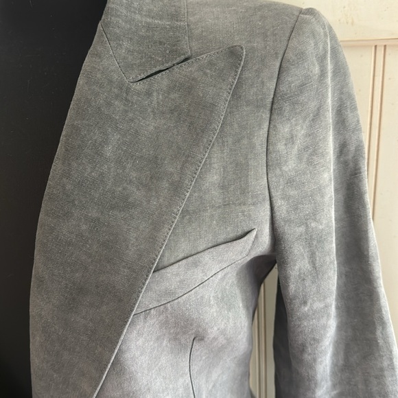 SMYTHE Slate Linen Blend One Button Closure Blazer - Picture 5 of 16